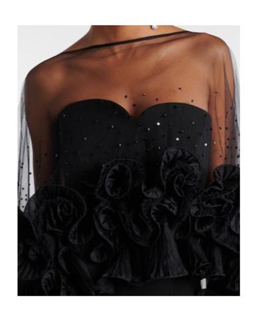 Jenny Packham Black Ruffled Caped Gown
