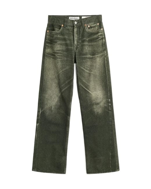 Our Legacy Green Aurora-Print Straight Leg Jeans
