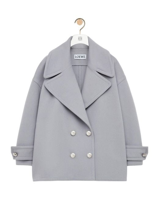 Loewe Gray Double-Breasted Short Peacoat