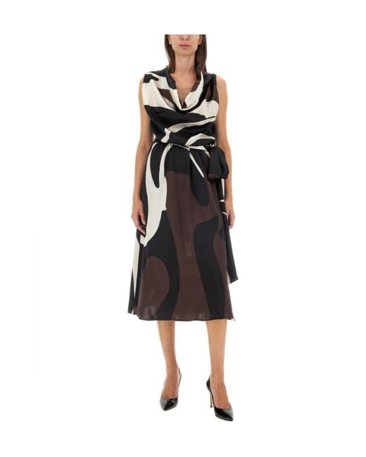 Kiton Black Printed Elegant Midi Dress