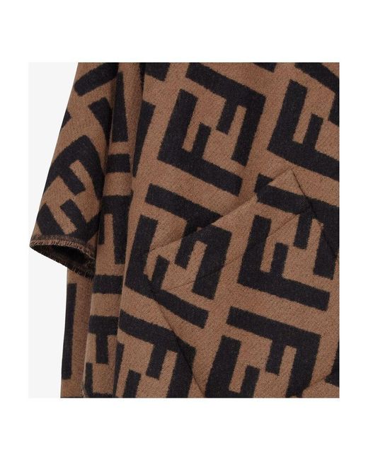 Fendi Brown Ff Motif Fringed Poncho
