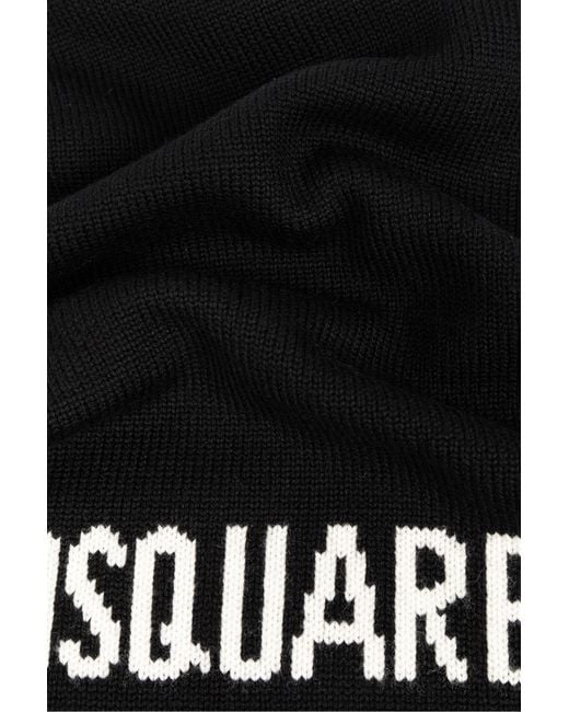 DSquared² Black Logo-Intarsia Scarf for men