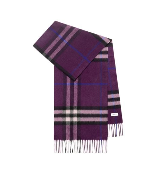 Burberry Purple Checked Fringed-Edge Scarf for men