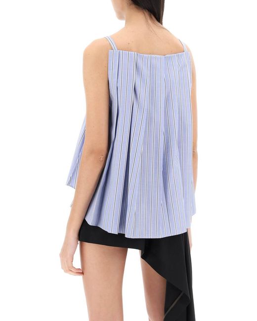Sacai Blue Stripe-Pattern Pleated Cotton Top