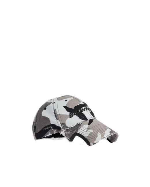 Balenciaga White Logo Embroidered Camo Cap for men