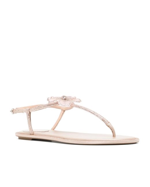 Rene Caovilla White René Caovilla Peach Flower Detailed Sandals