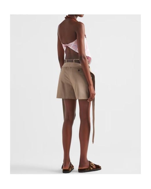 Prada Natural Belted Gabardine Shorts