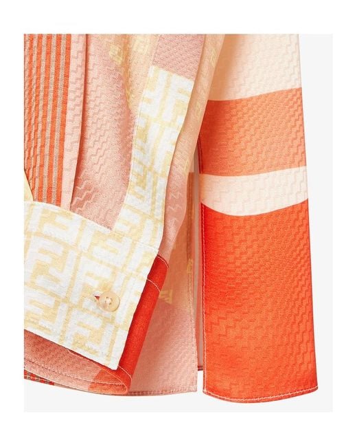 Fendi Orange Patchwork Printed Long-Sleeved Shirt