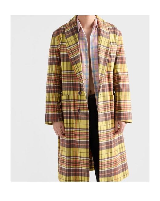 Prada Metallic Checked Belted Coat for men