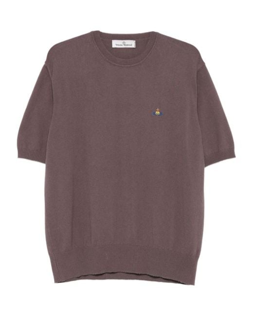 Vivienne Westwood Purple Logo-Embroidered Short-Sleeve Sweater for men