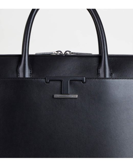 Tod's Black Zipped Top Handle Medium Briefcase for men