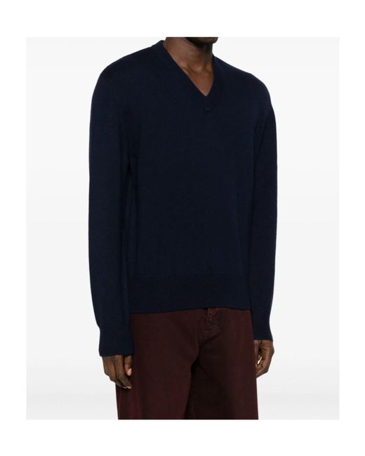 sunflower Blue Long-Sleeved Crew Neck Wool Sweater for men