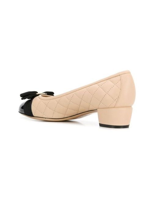 Ferragamo Natural Ferragamo Vara Bow Quilted Pumps
