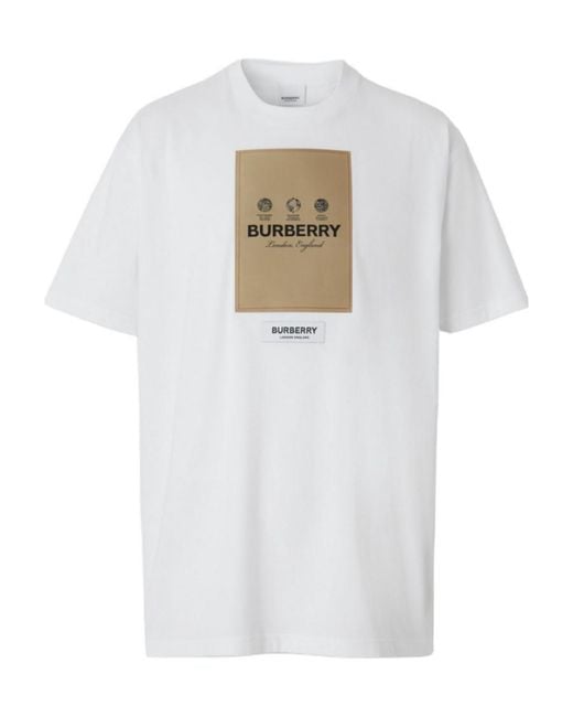 Burberry White Logo-Patch Round-Neck T-Shirt for men
