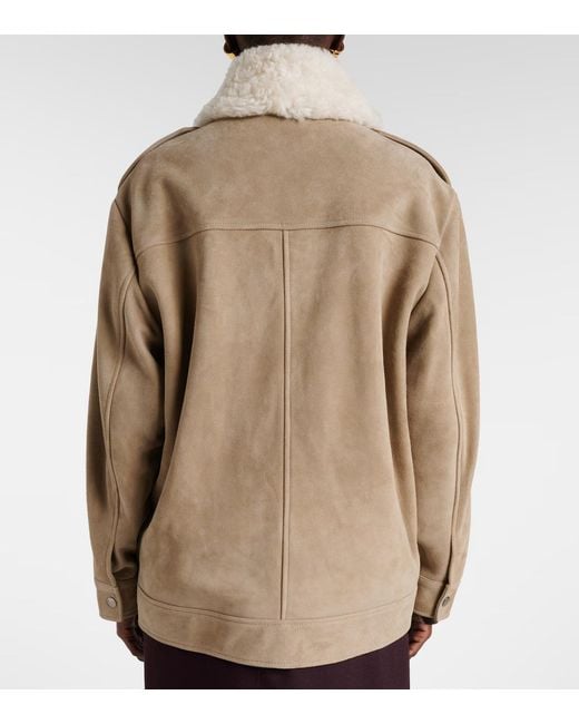 Nour Hammour Natural Drey Shearling-Trimmed Suede Jacket