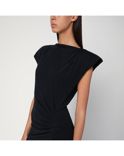 Isabel Marant Black Shoulder-Pad Side-Slit Maxi Dress