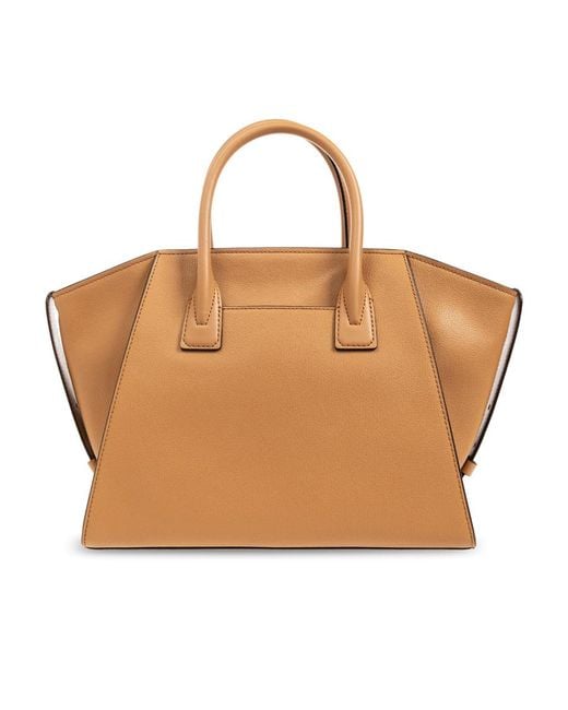 MICHAEL Michael Kors Brown Large Avril Logo-Lettering Leather Tote Bag