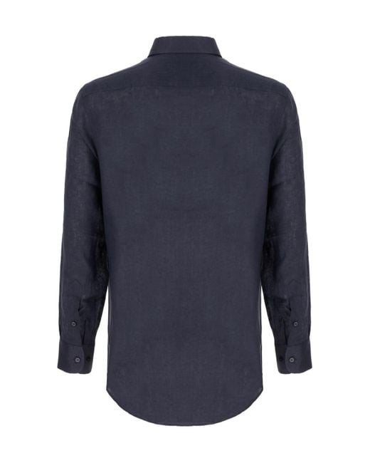 Etro Blue Logo Embroidered Long Sleeved Shirt for men