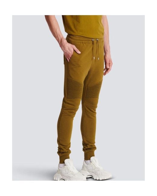Balmain Green Logo Printed Cotton Jogging Bottoms for men