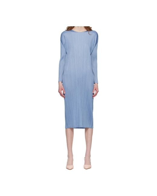 Pleats Please Issey Miyake Blue Pleated Knit Midi Dress