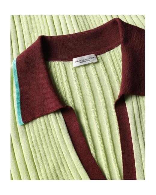 Roberto Collina Green Contrast-Stitch Ribbed Polo