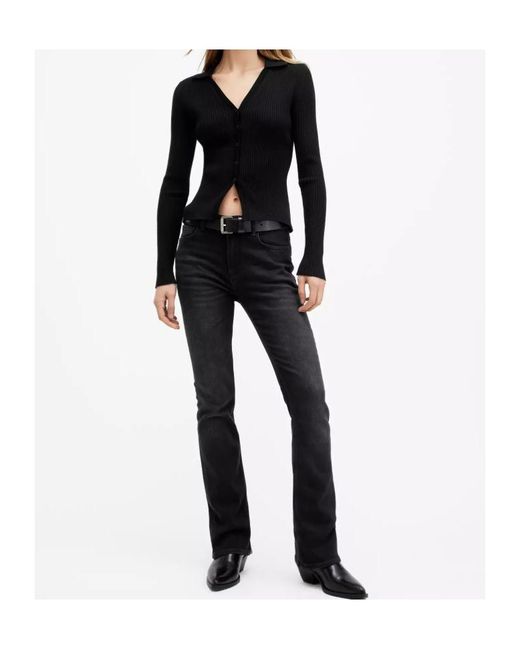 AllSaints Black Haldan Mid-Rise Bootcut Jeans