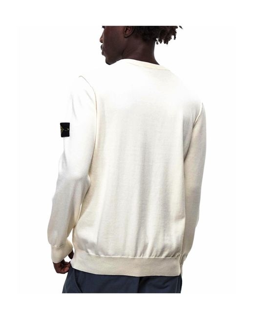 Stone Island White Comfortable Crew Neck Sweater for men