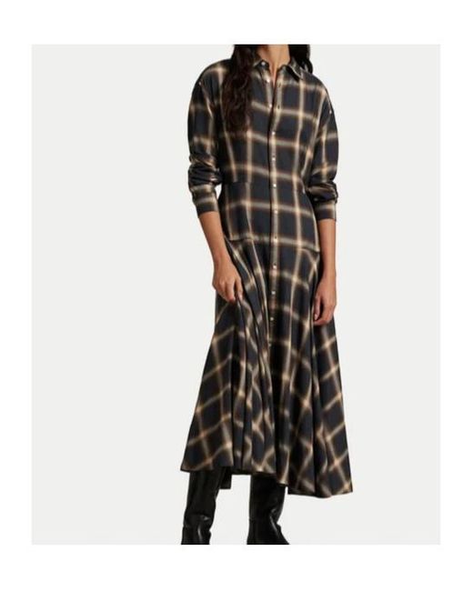 Ralph Lauren Black Plaid And Twill Patchwork Midi Shirt Dress