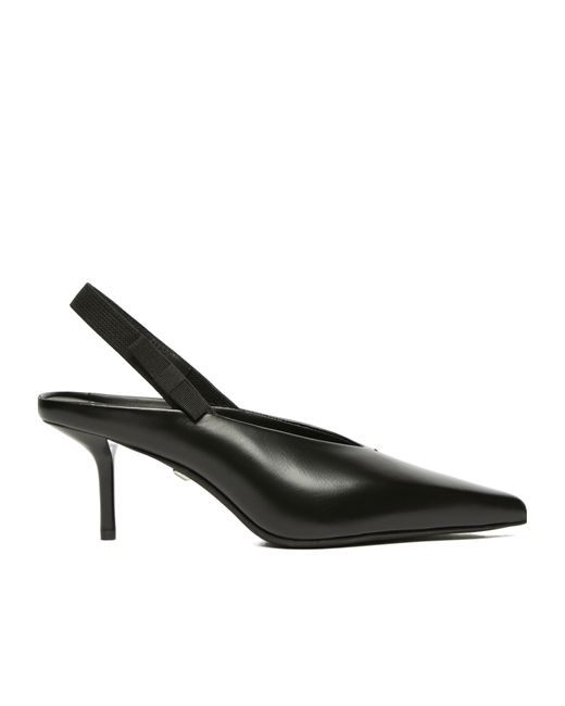 Max Mara Black Leather Slingback Mules With Bow