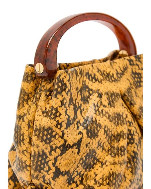 Dries Van Noten Metallic Snake-Effect Leather Top Handle Bag