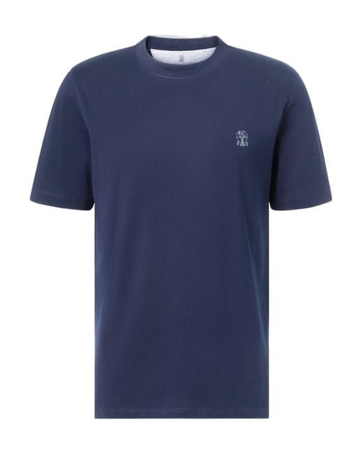 Brunello Cucinelli Blue Logo Cotton Jersey T-Shirt for men