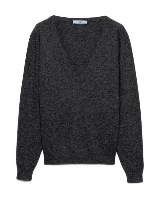 Prada Gray Cashmere V-Neck Sweater