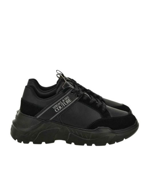 Versace Jeans Black Logo-Patch Chunky Sneakers for men