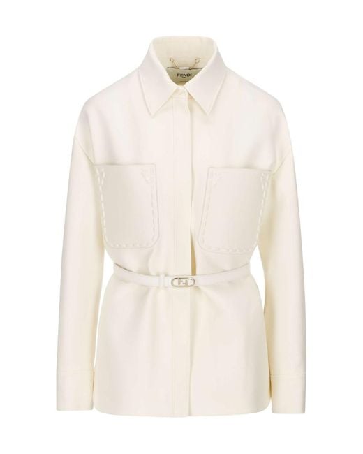 Fendi White Belted Button-Down Jacket