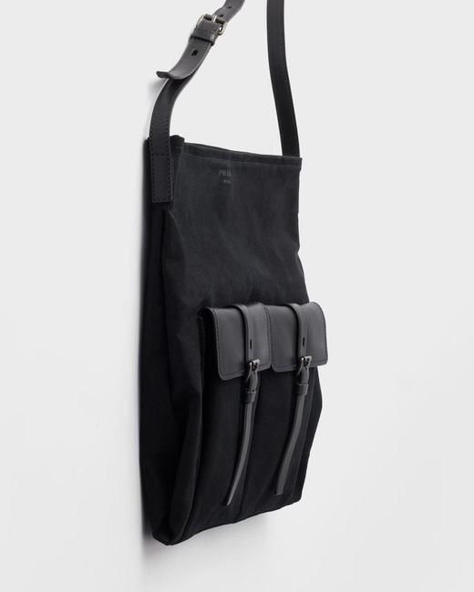Prada Black Route Canvas And Leather Shoulder Bag for men