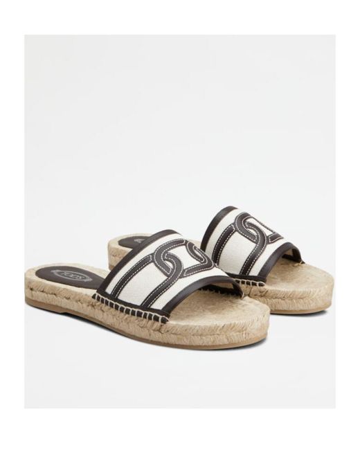 Tod's White Catena Logo-Embroidered Slides