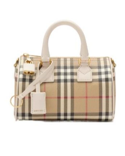 Burberry Natural Bowling Mini Check Shoulder Bag