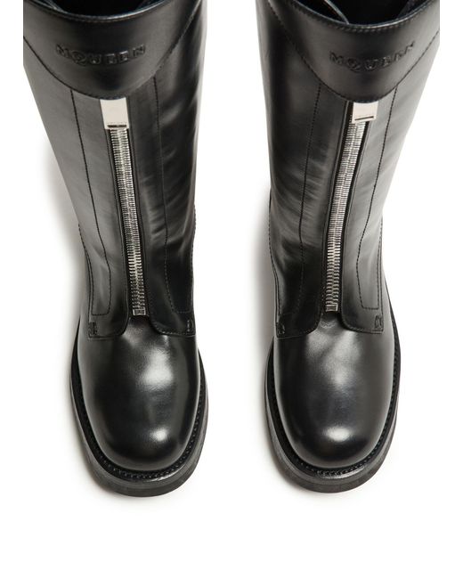 McQueen Black Round-Toe Over-The-Knee Boots