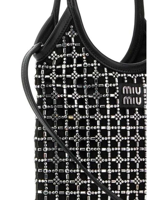 Miu Miu Black Ivy Satin Handbag With Synthetic Crystals