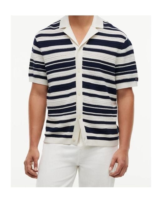 Tommy Hilfiger Blue Striped Knit Short-Sleeve Shirt for men