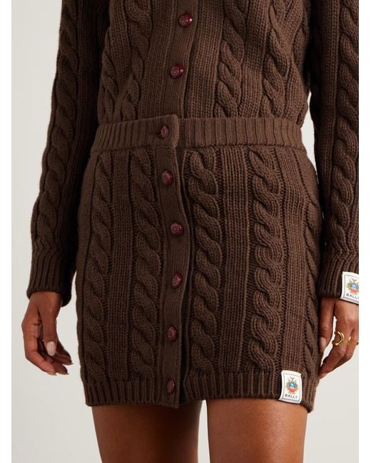 Bally Brown Cable-Knit Wool Mini Skirt