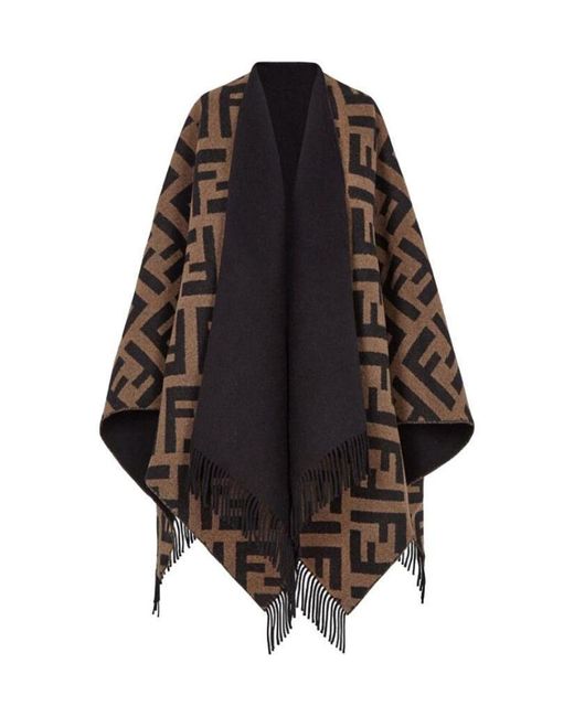 Fendi Black Monogram Fringed Reversible Poncho