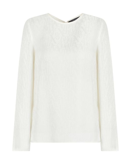 ARMANI EXCHANGE White Semi-Sheer Long-Sleeve Top