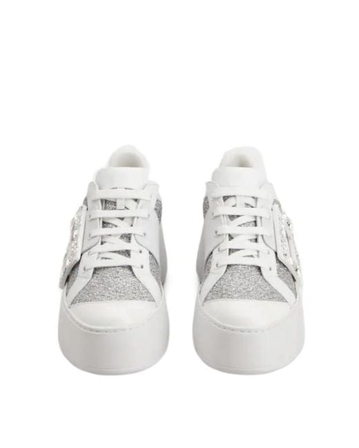 Roger Vivier White Embellished Lace-Up Sneakers