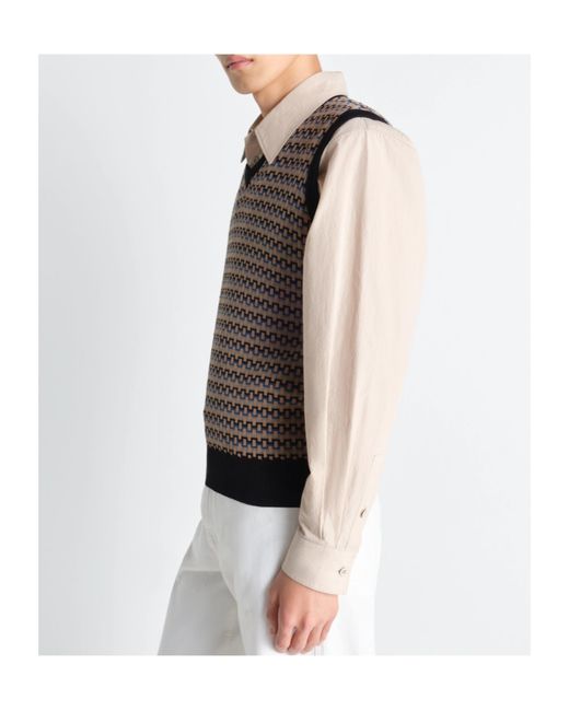 Lemaire Gray V-Neck Jacquard Knitted Vest for men