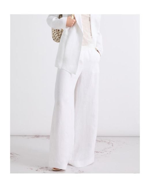 Marella White Linen Wide-Leg Trousers