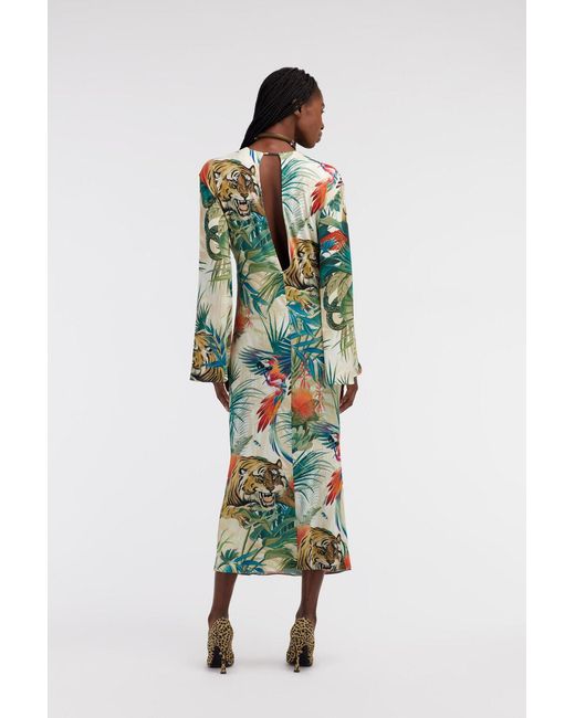 Roberto Cavalli Green Jungle-Print Wrap Dress