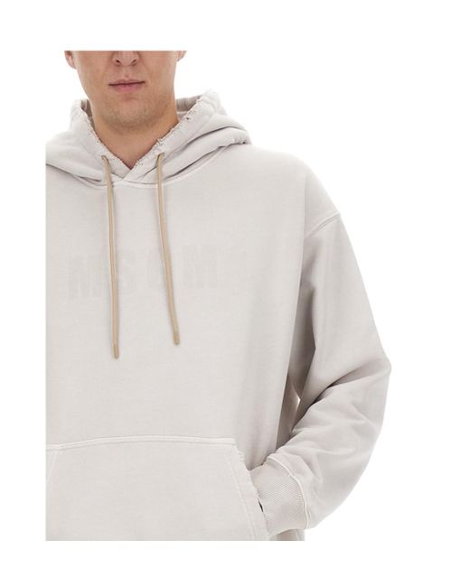 MSGM White Distressed Effect Drawstring Hoodie for men