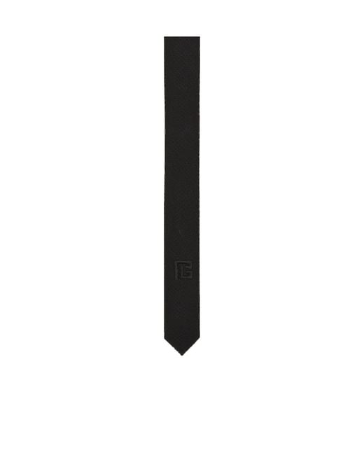 Balmain Black Slim Wool Tie With Pb Embroidery for men