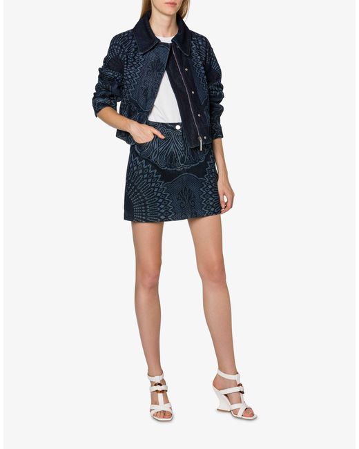 Alberta Ferretti Blue Patterned Denim Mini Skirt